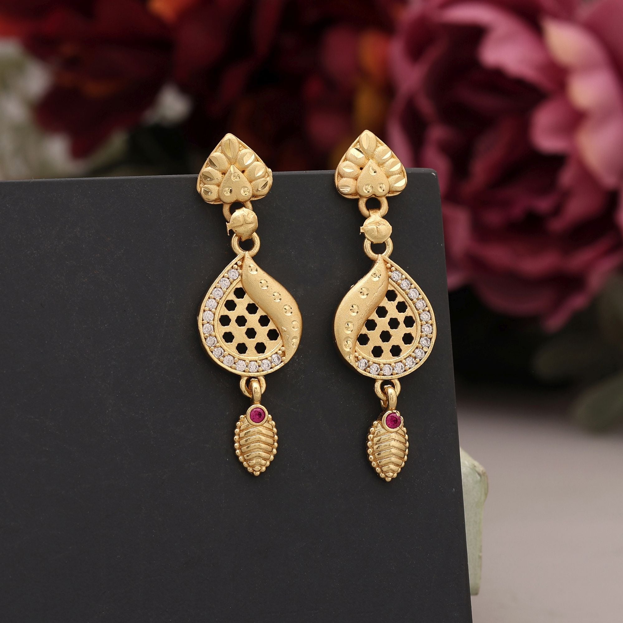 Gold Color Detailed Traditional Antique Earrings
