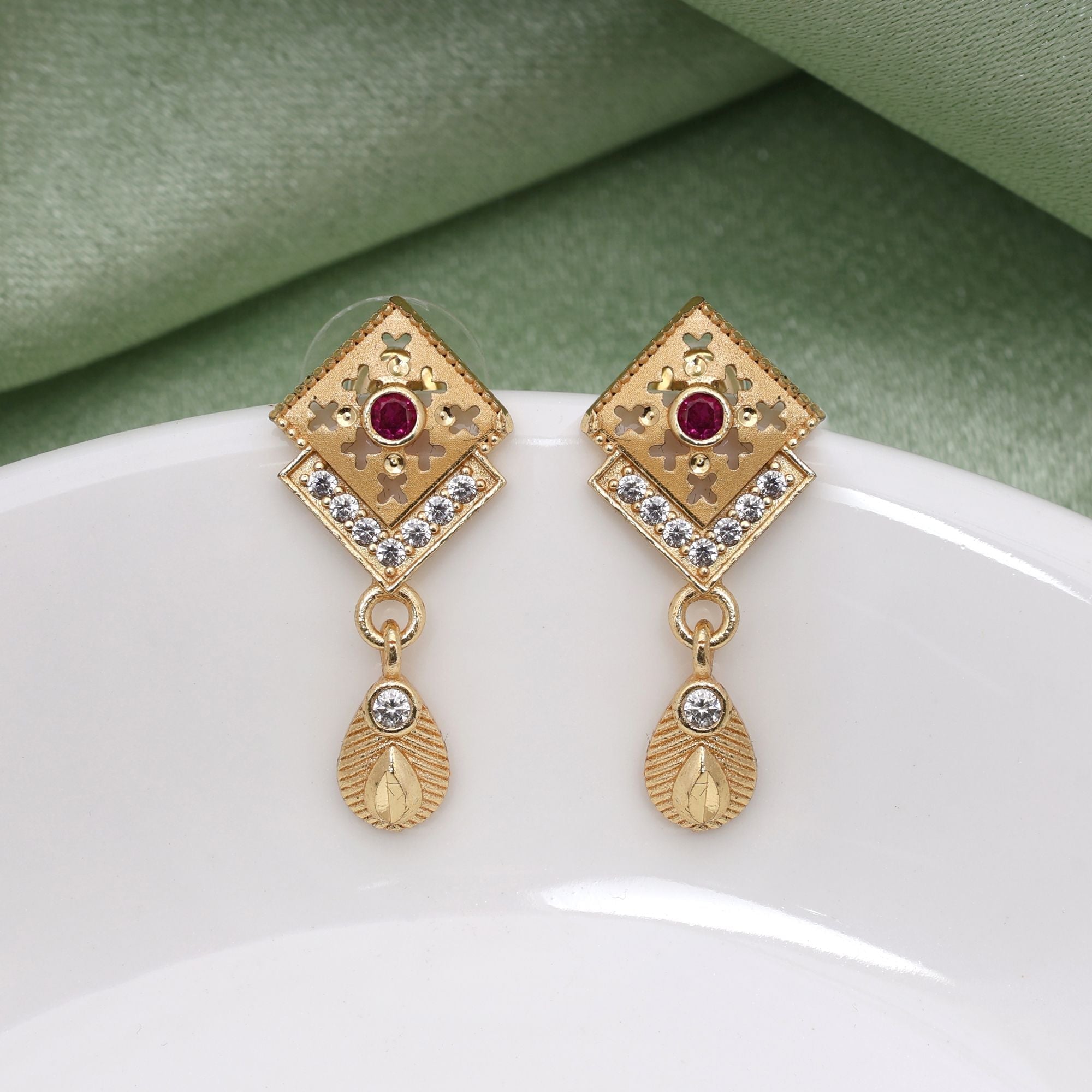 Gold Color Detailed Motif Antique Earrings