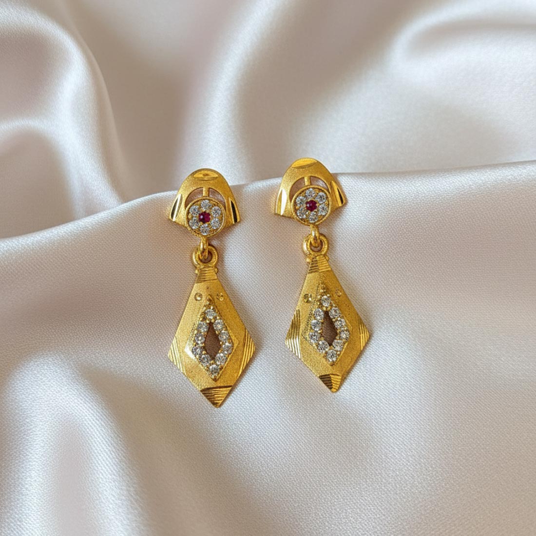 Gold Color Antique Earrings Featuring Intricate Detailing For Classic Indian Styling