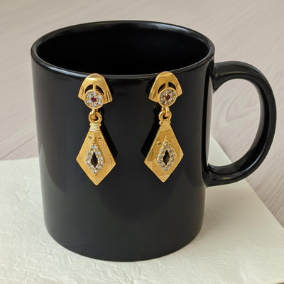 Gold Color Antique Earrings Featuring Intricate Detailing For Classic Indian Styling