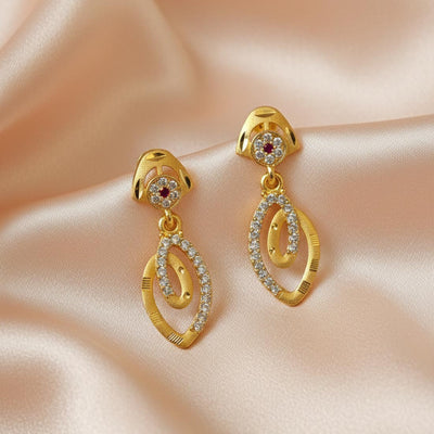 Gold Color Antique Earrings With Handcrafted Details Suitable For Ethnic Celebrations