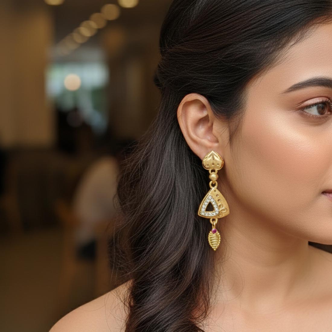 Gold Color Antique Earrings Designed To Complement Sarees And Lehenga Outfits