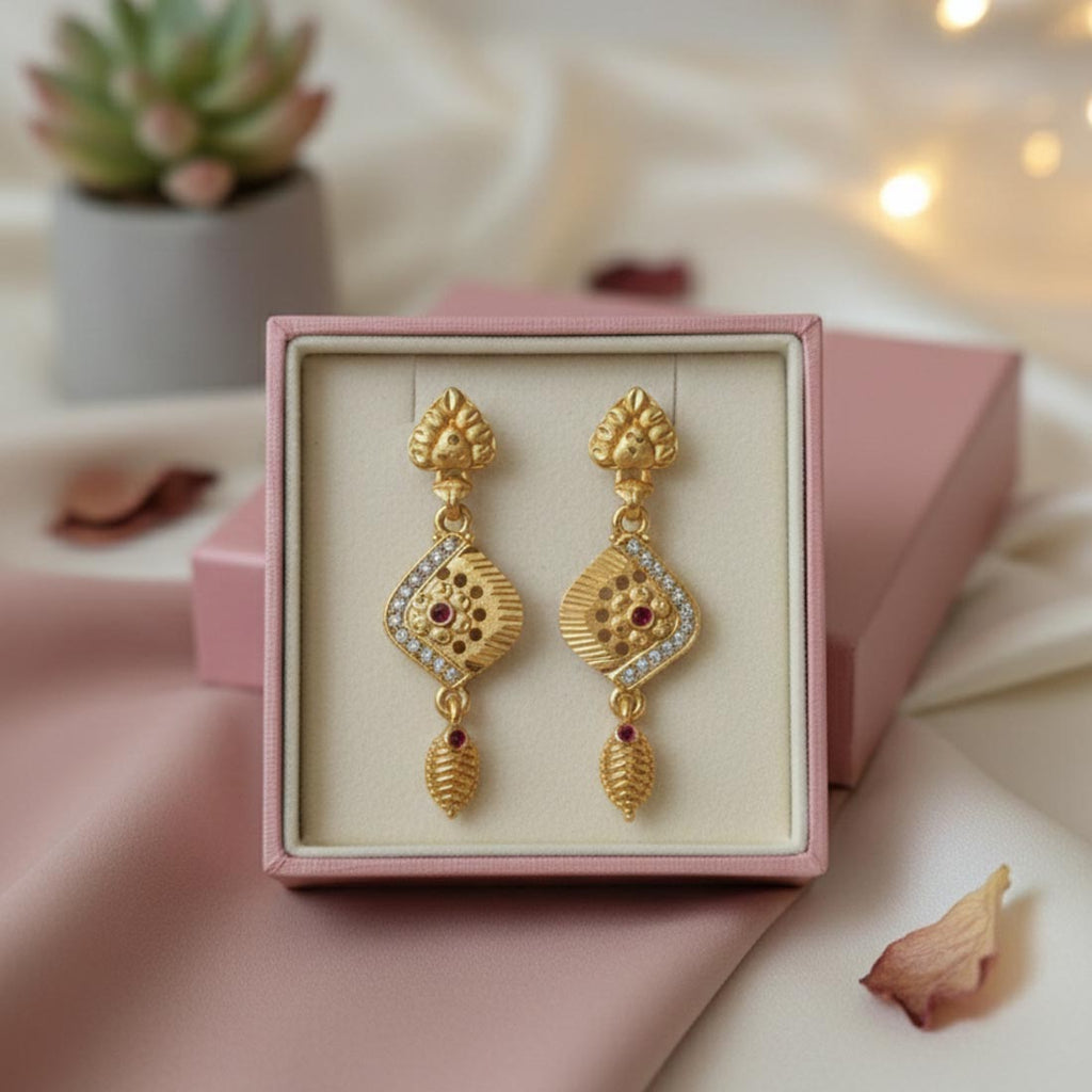 Gold Color Antique Earrings Featuring Bold Traditional Design And Premium Finish