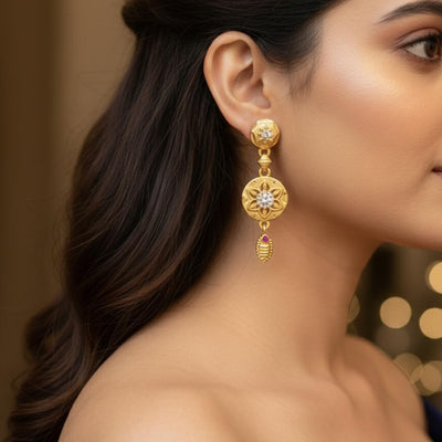 Gold Color Antique Earrings Perfect For Traditional Events And Cultural Celebrations