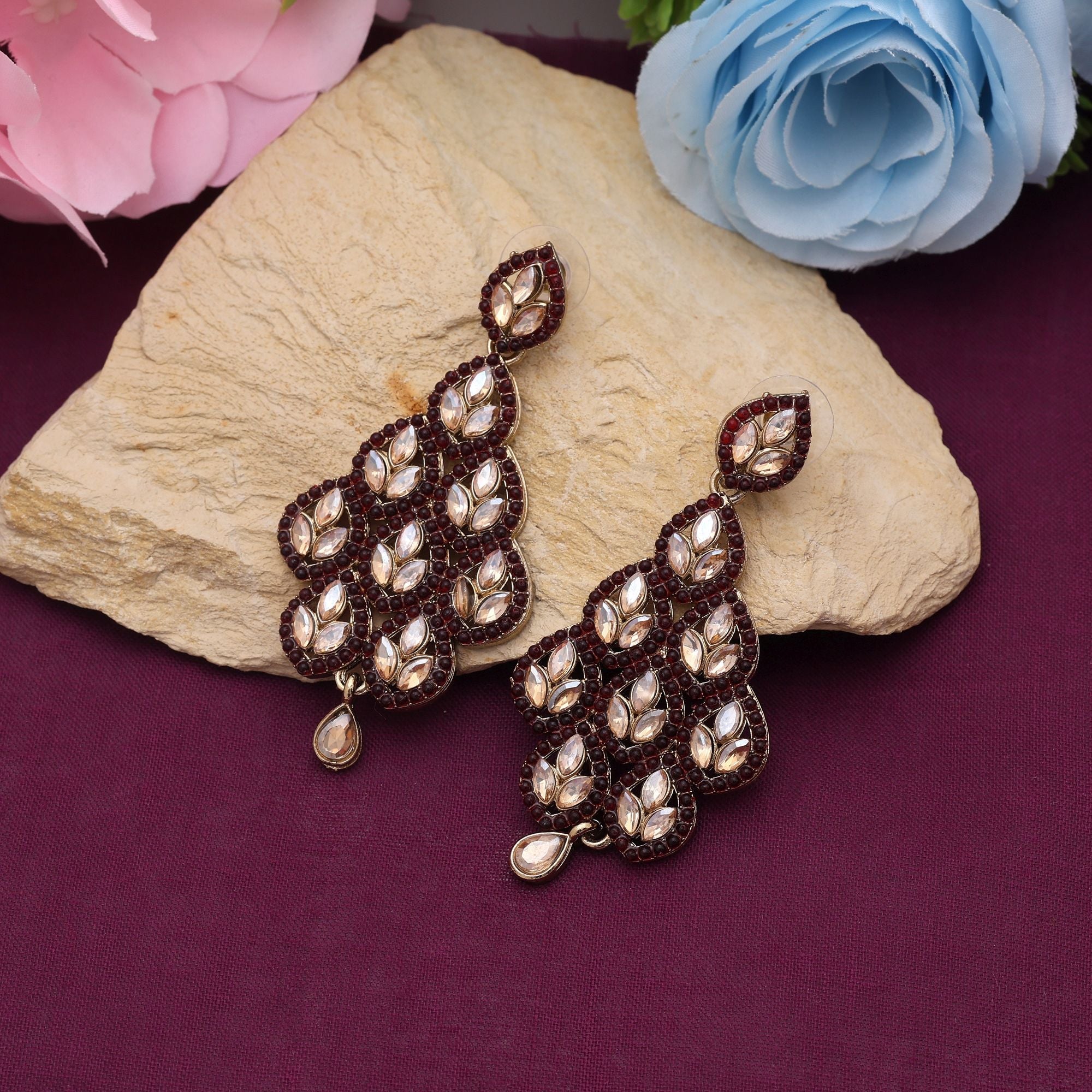 Maroon Color Matte Gold Earrings
