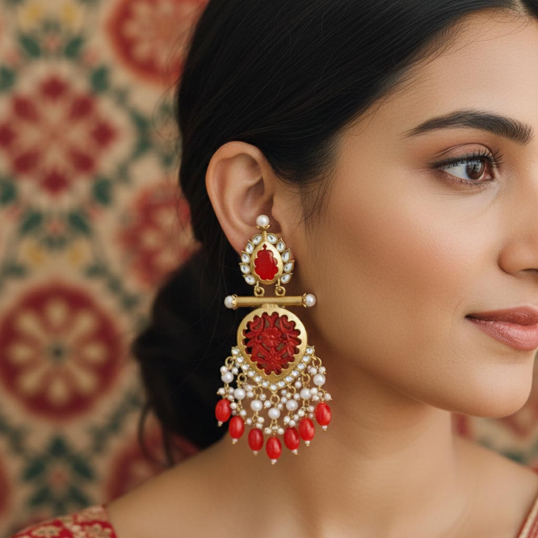 Red Color Antique Earrings (ANTE234RED)