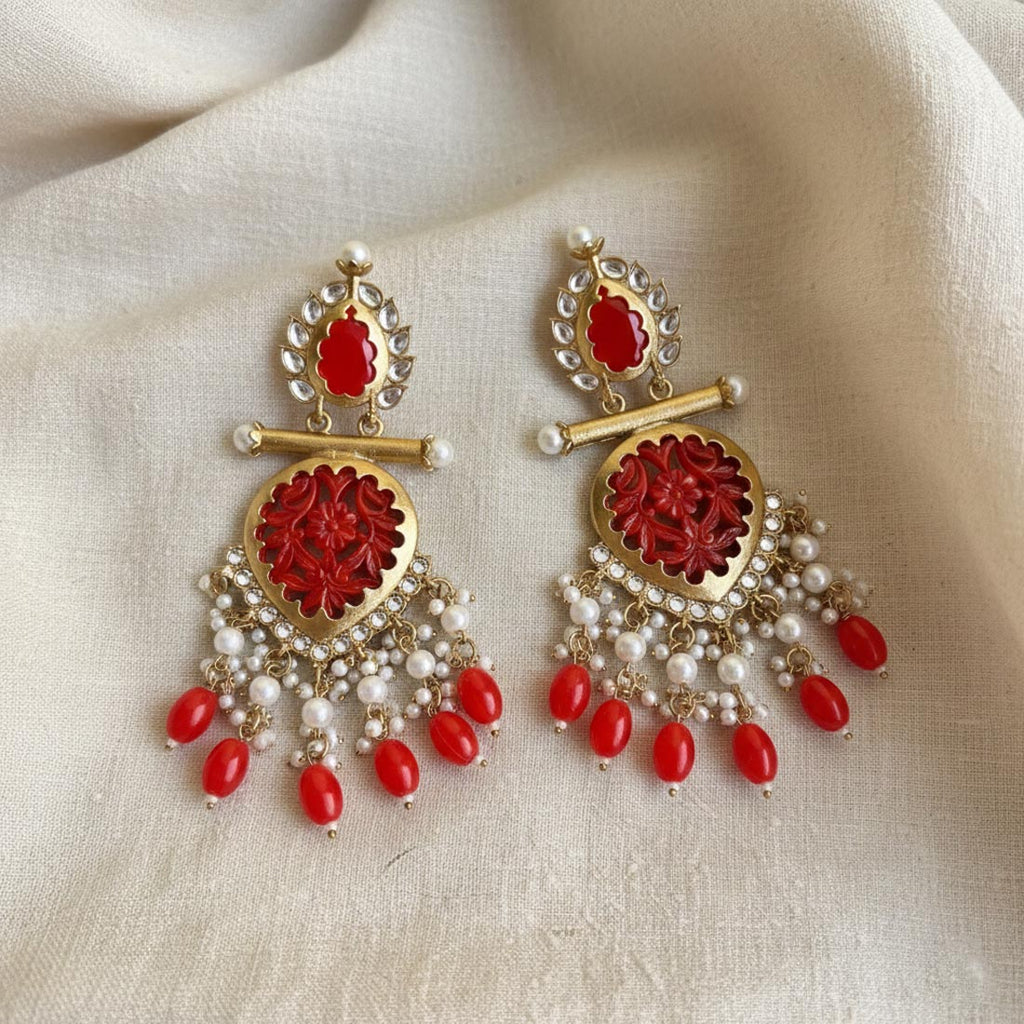 Red Color Antique Earrings (ANTE234RED)