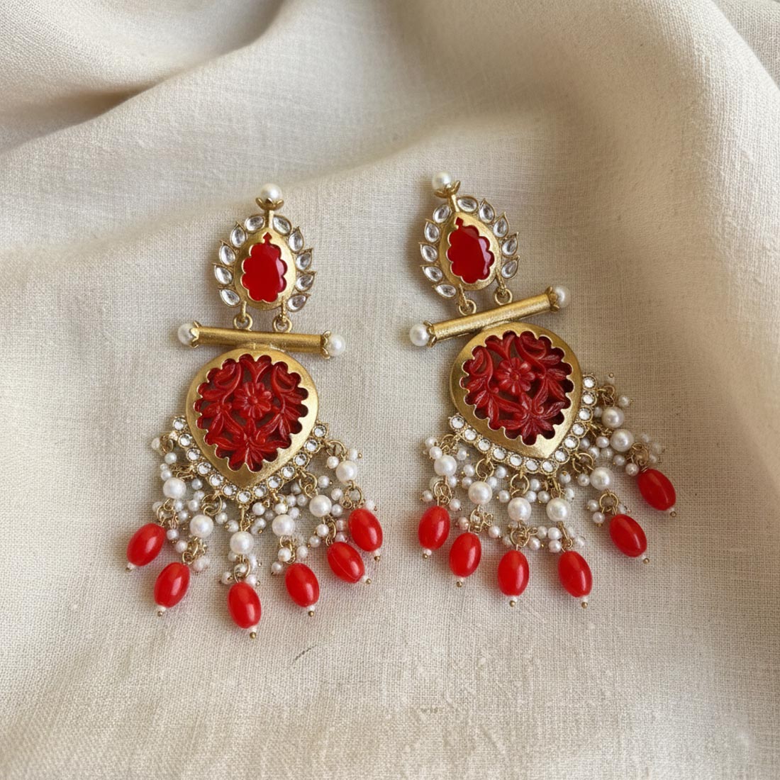 Red Color Antique Earrings (ANTE234RED)