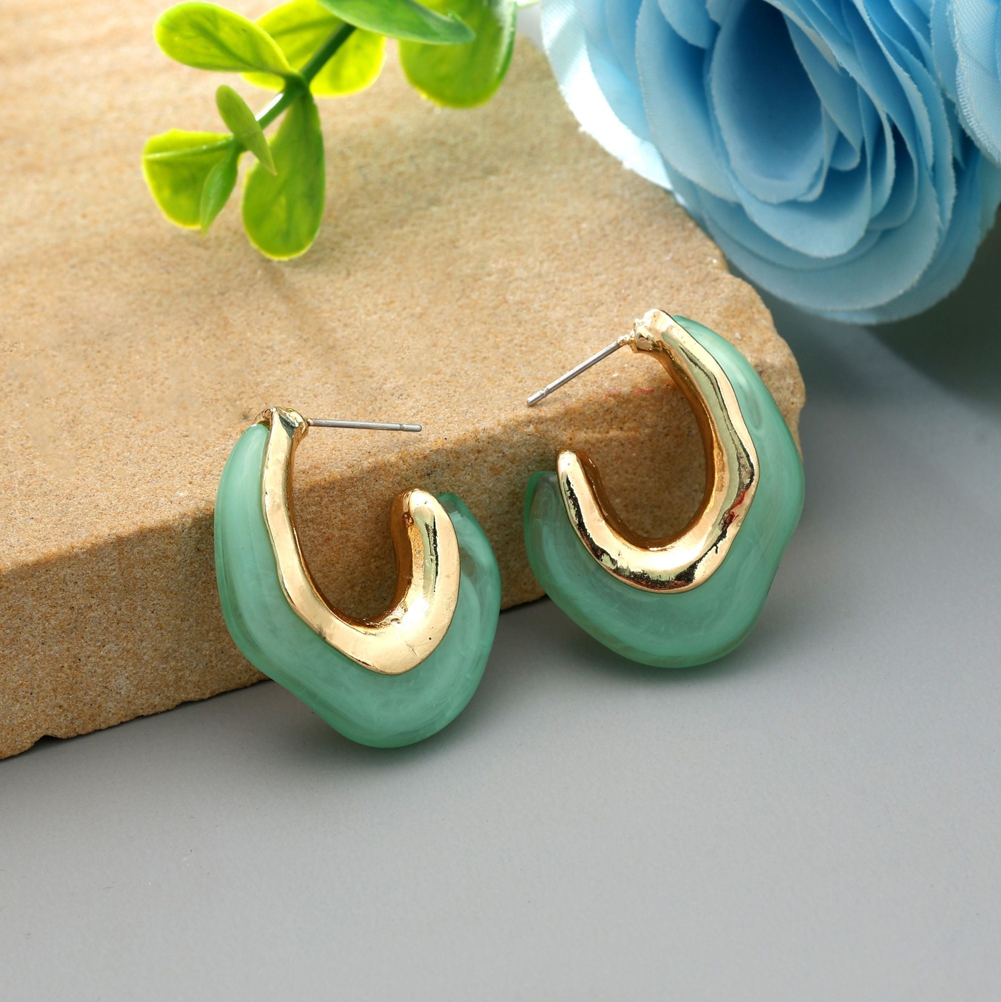 Pista Green Color Antique Earrings Elegant Traditional Ethnic Designer Statement Jewelry