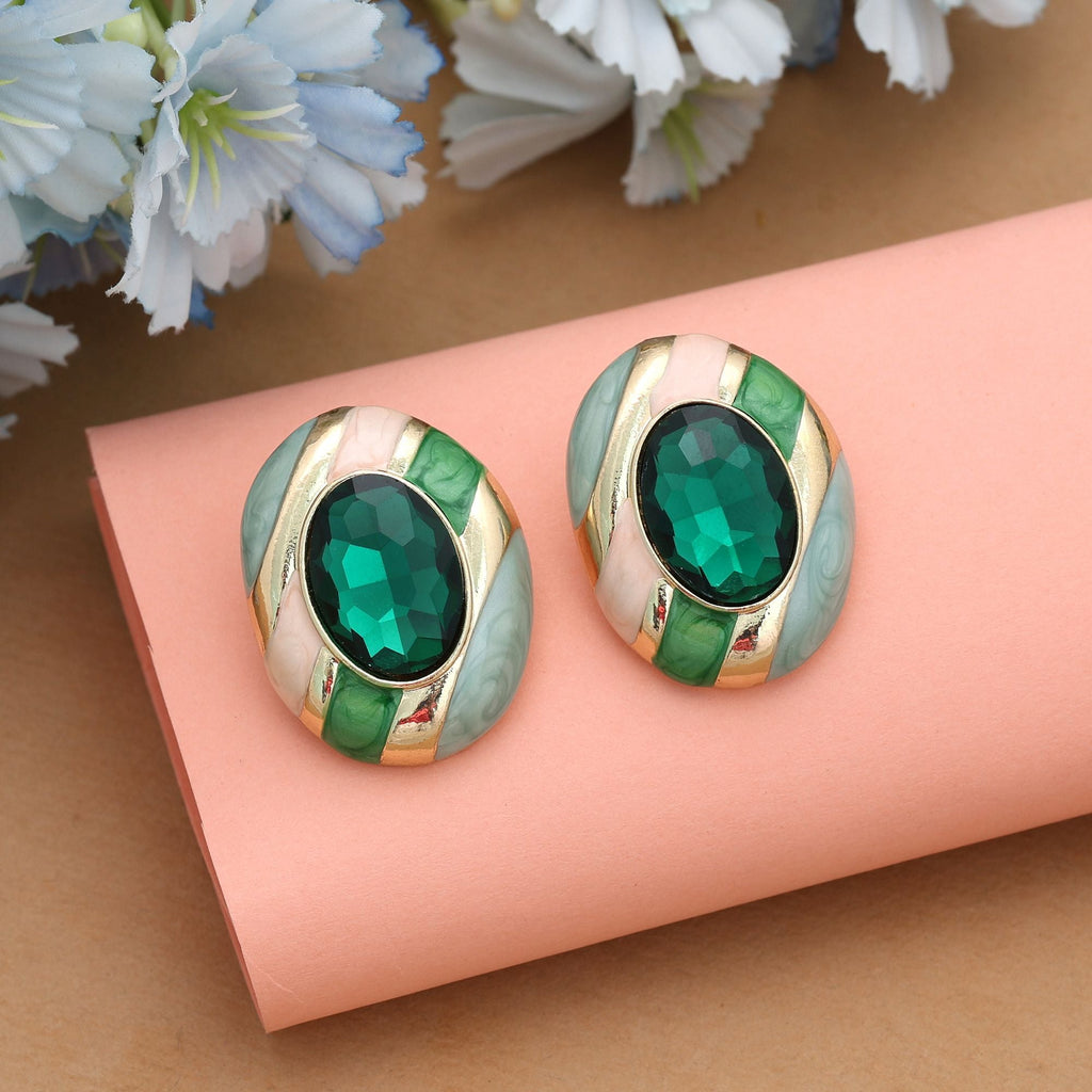 Green Color Antique Earrings Traditional Vintage Inspired Festive Wear Jewelry Design