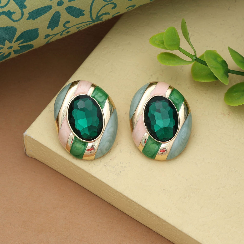 Green Color Antique Earrings Traditional Vintage Inspired Festive Wear Jewelry Design