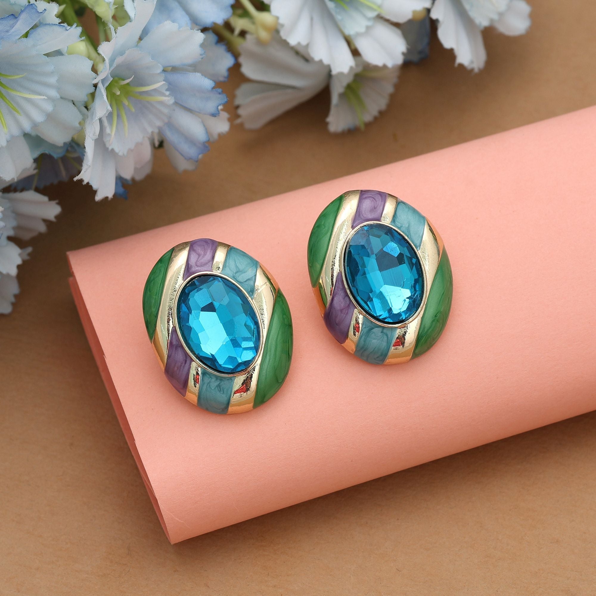 Turquoise Blue Color Antique Earrings Artistic Ethnic Antique Style Statement Jewelry