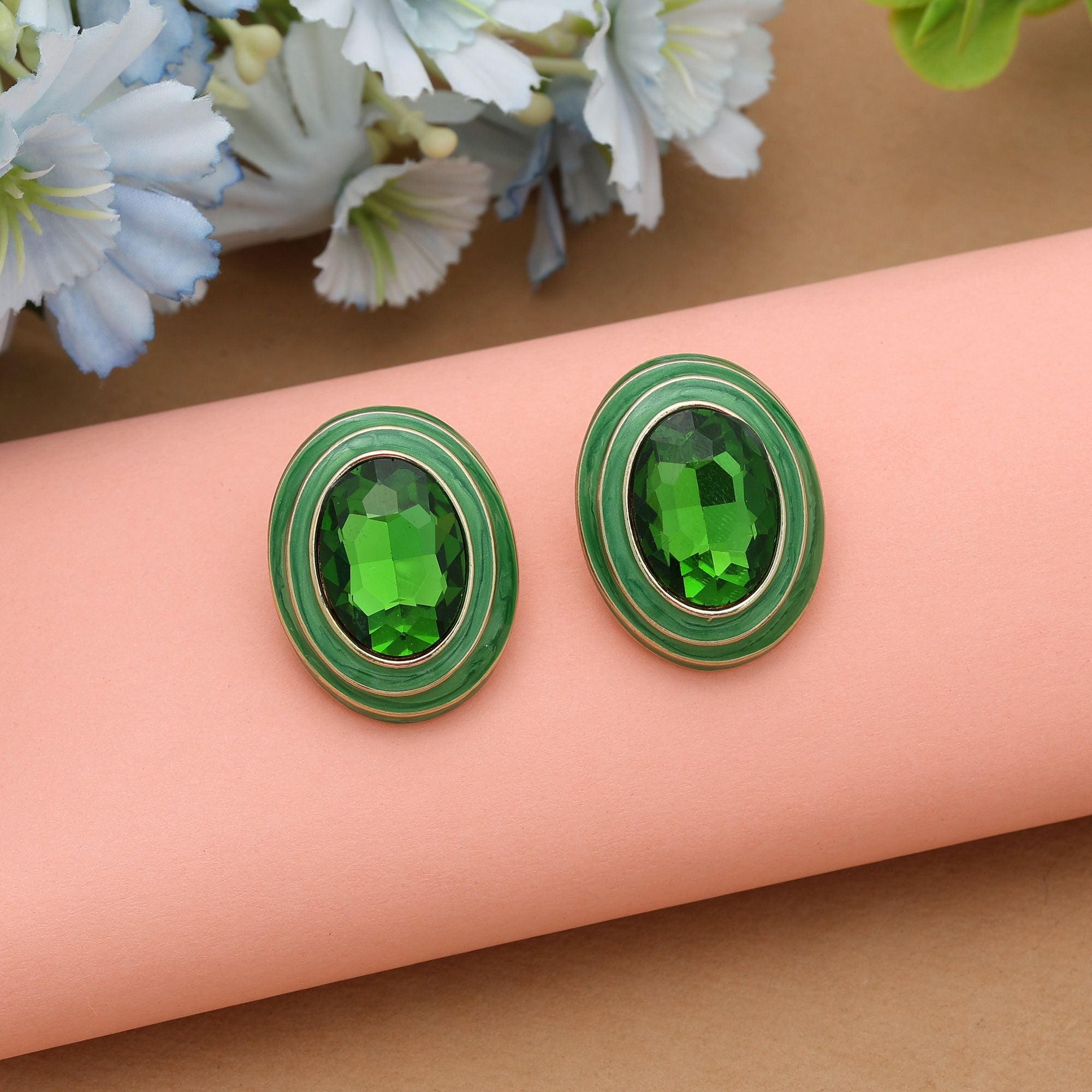 Green Color Antique Earrings Stylish Traditional Ethnic Vintage Jewelry Design