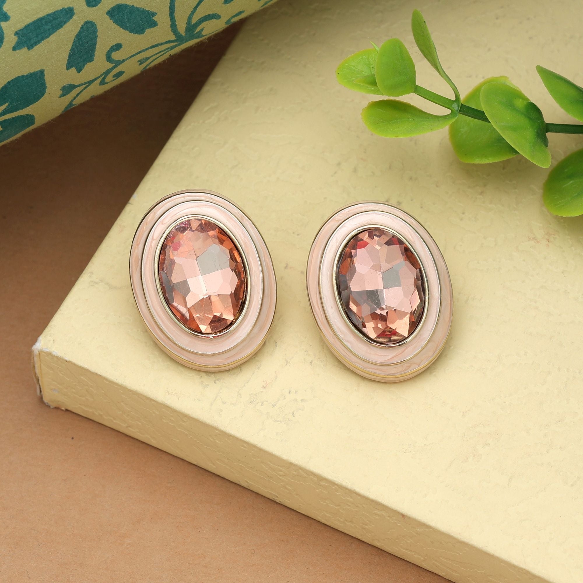 Peach Color Antique Earrings Elegant Traditional Vintage Ethnic Jewelry Design