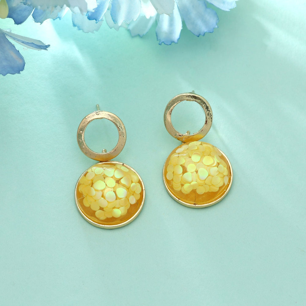 Yellow Color Antique Earrings Bright Ethnic Vintage Style Festive Jewelry Design