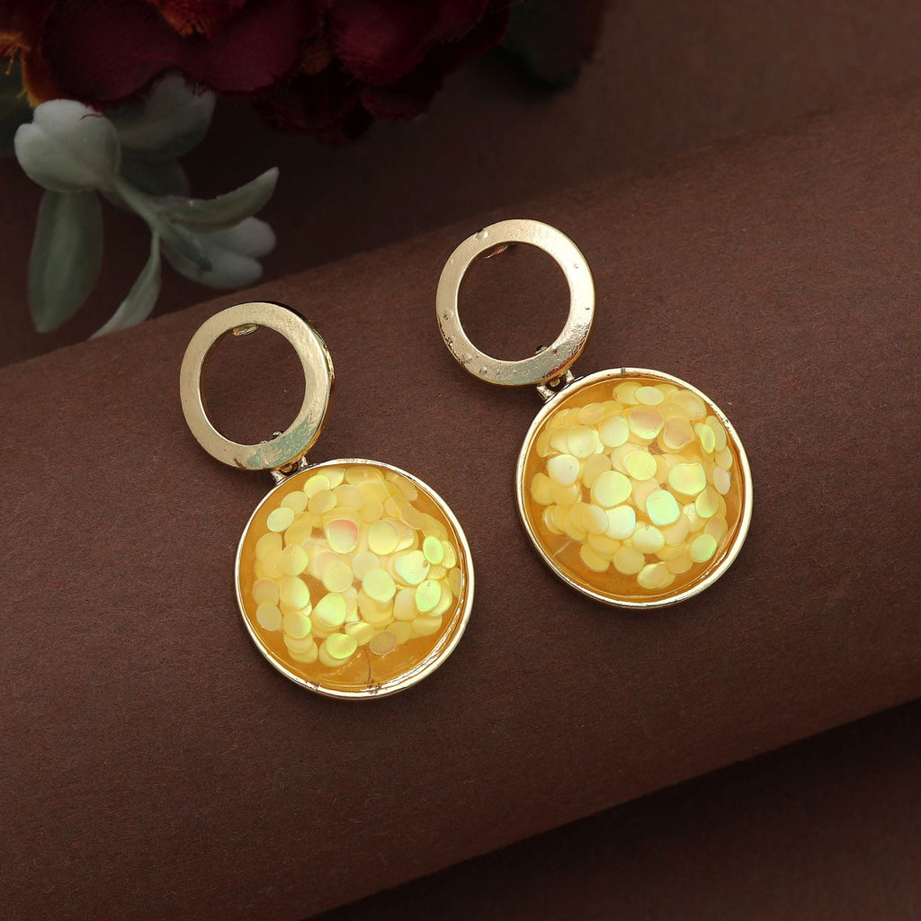 Yellow Color Antique Earrings Bright Ethnic Vintage Style Festive Jewelry Design