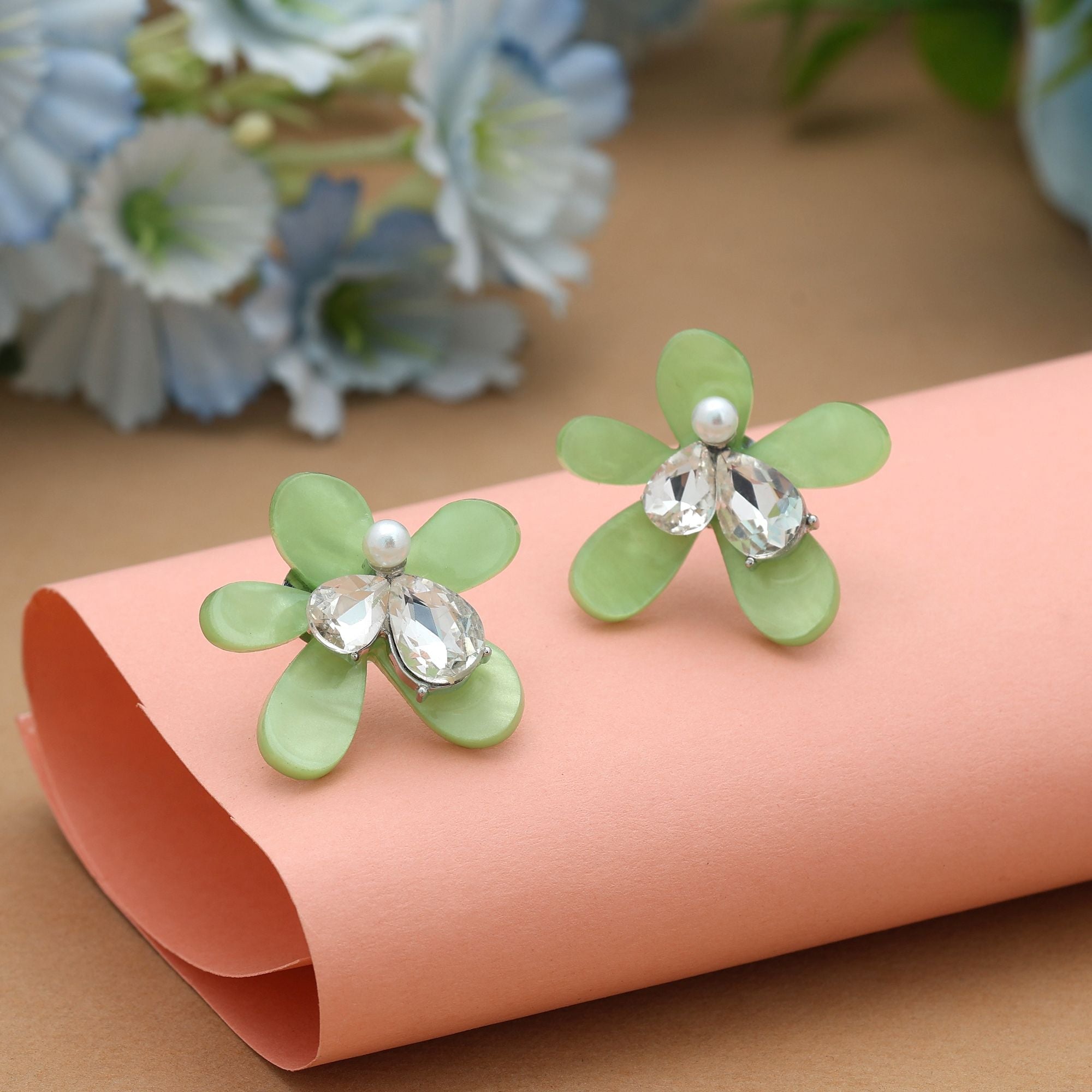 Pista Green Color Antique Earrings Artistic Vintage Style Festive Jewelry