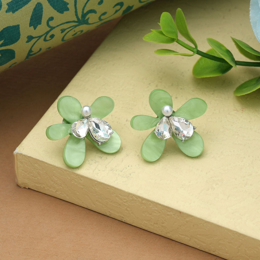 Pista Green Color Antique Earrings Artistic Vintage Style Festive Jewelry