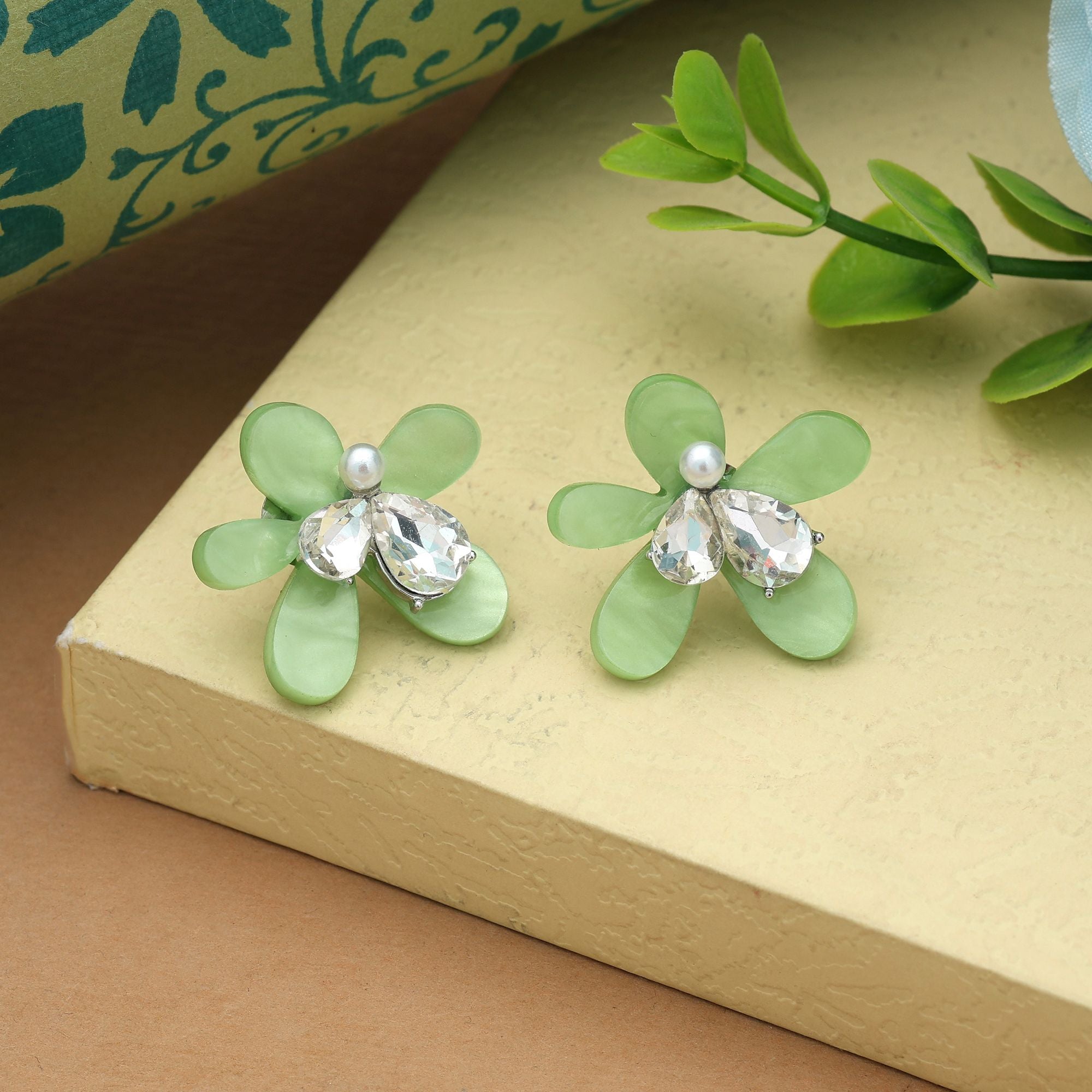 Pista Green Color Antique Earrings Artistic Vintage Style Festive Jewelry