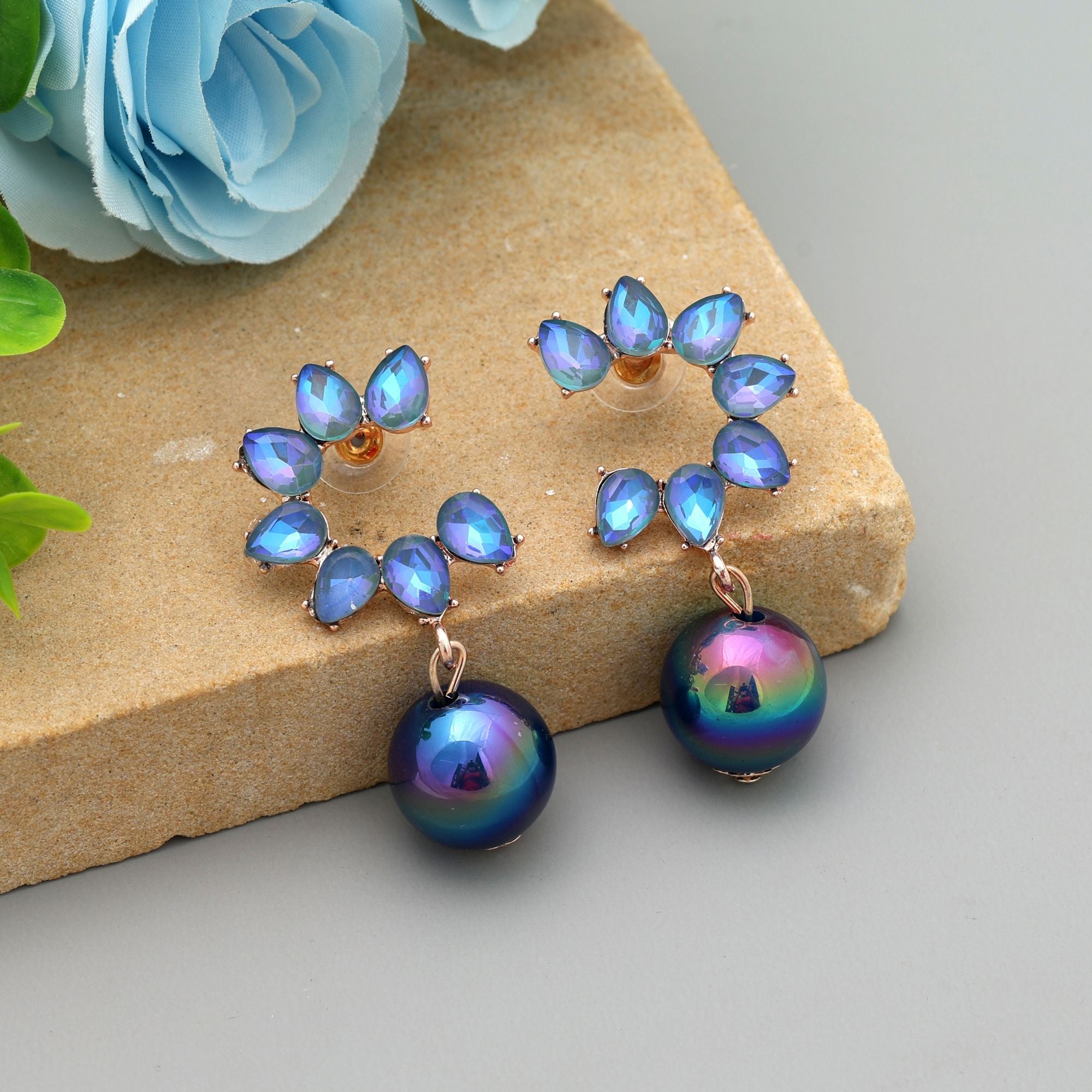Blue Color Antique Earrings Elegant Vintage Inspired Ethnic Jewelry