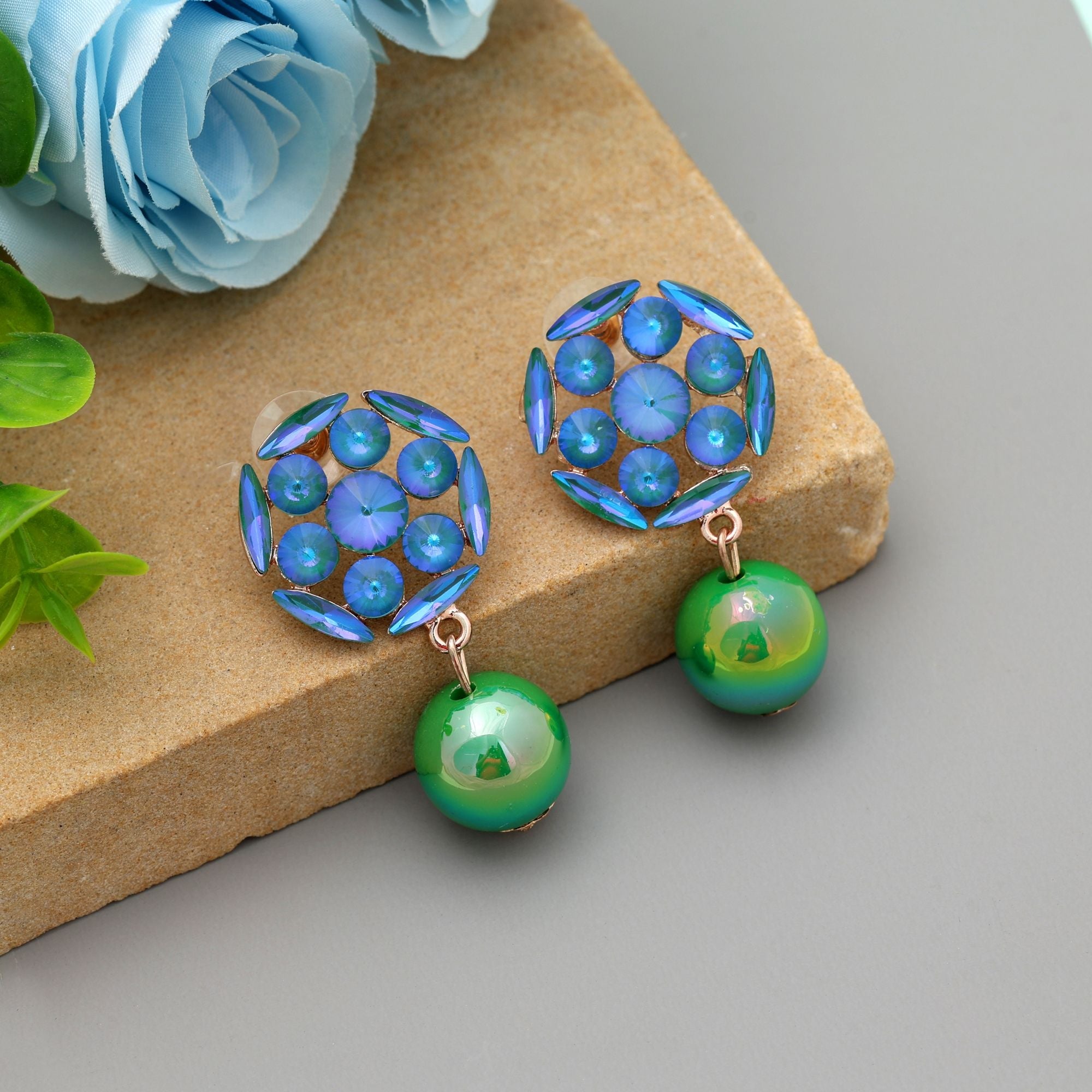 Blue Color Antique Earrings Elegant Ethnic Antique Finish Jewelry