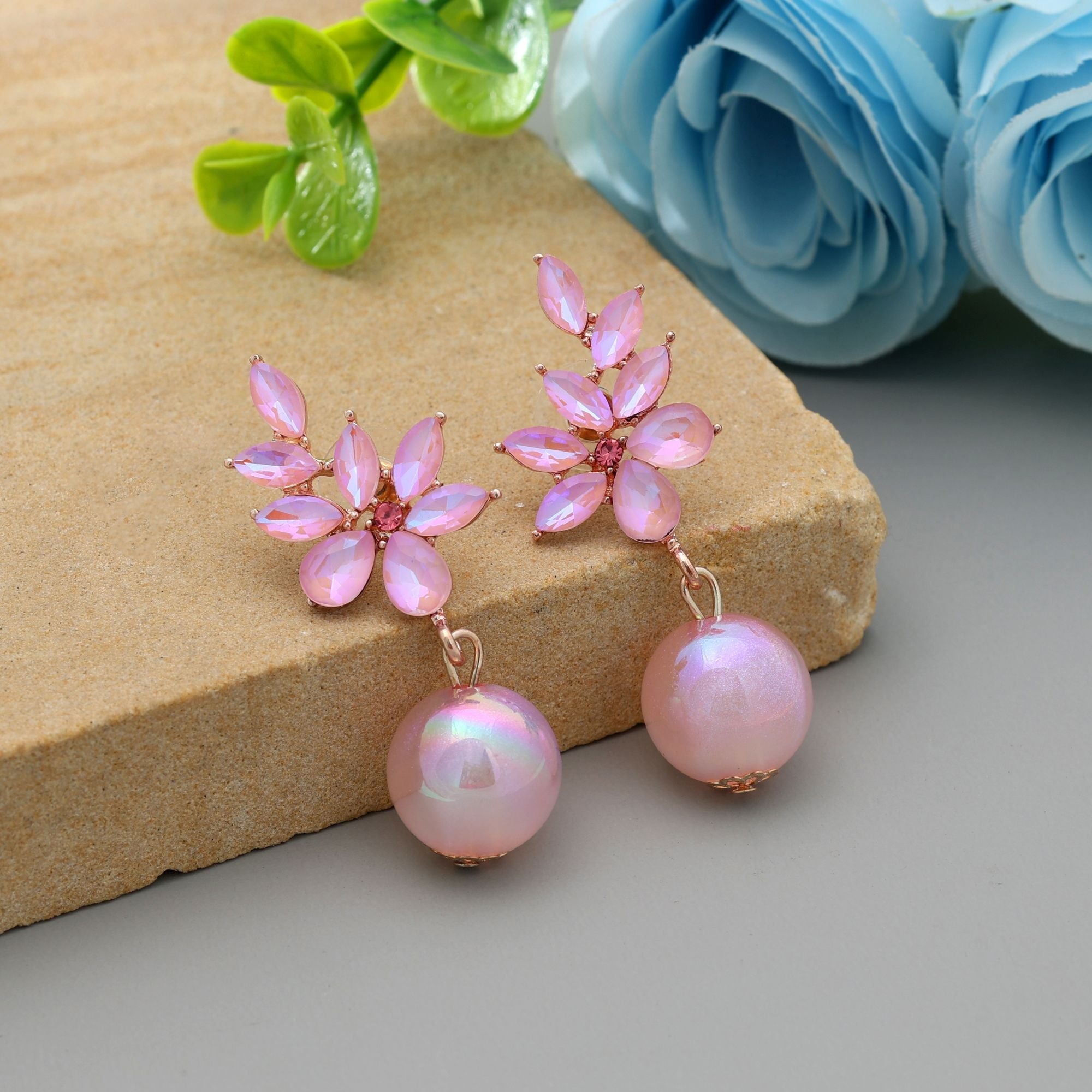 Pink Color Antique Earrings Charming Vintage Style Ethnic Jewelry