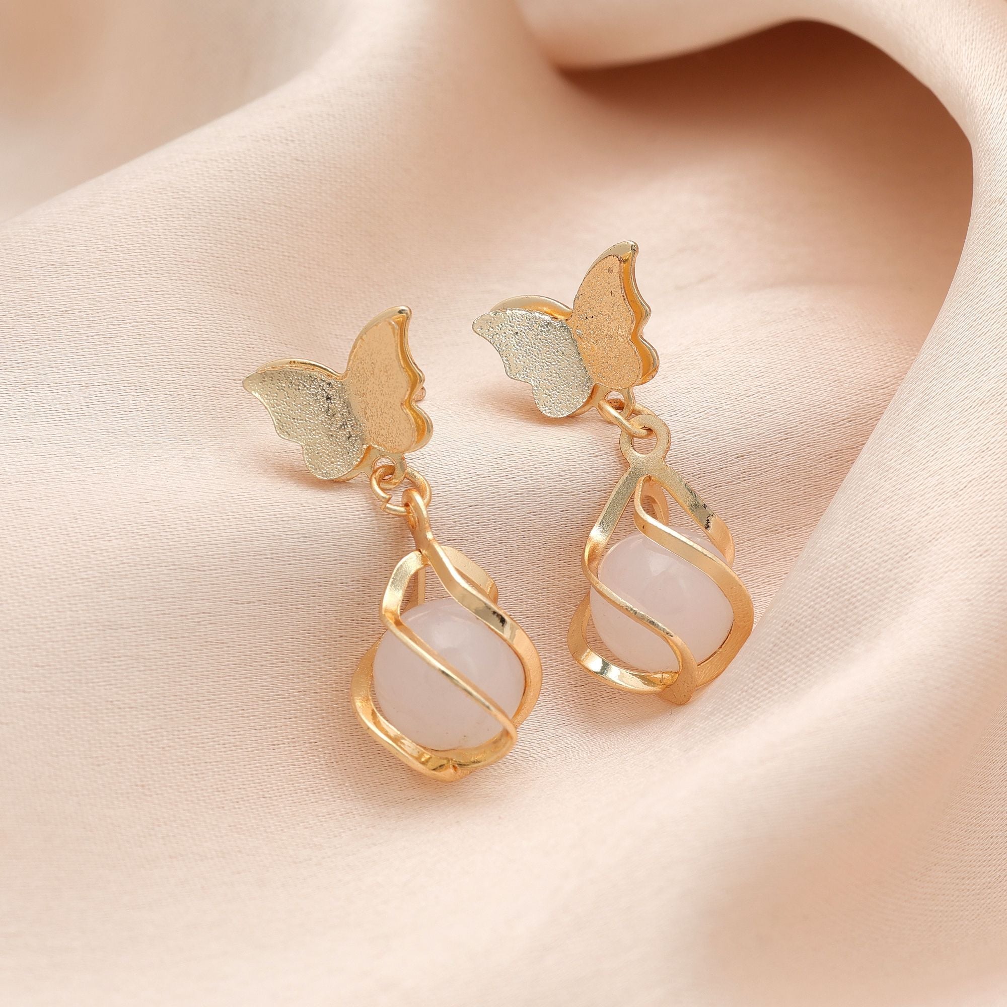 White Color Party Wear Antique Earrings