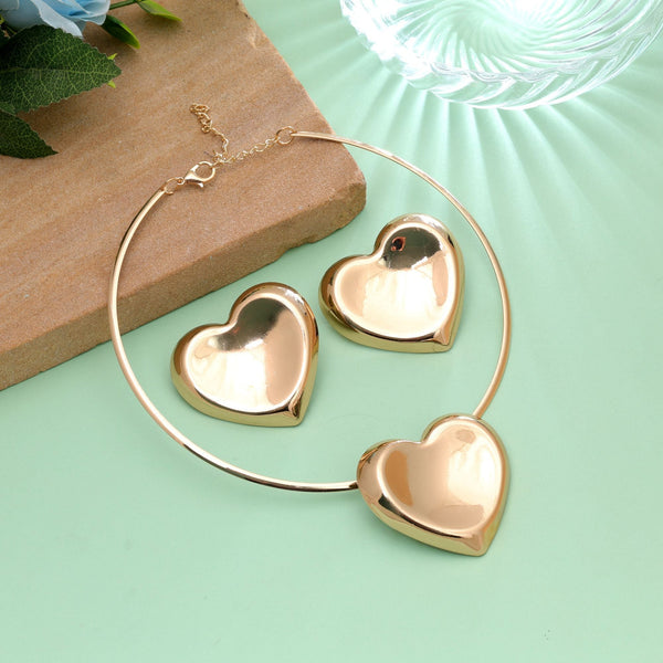 Gold Color Heart Shape Anti Tarnish Hasli Necklace Set