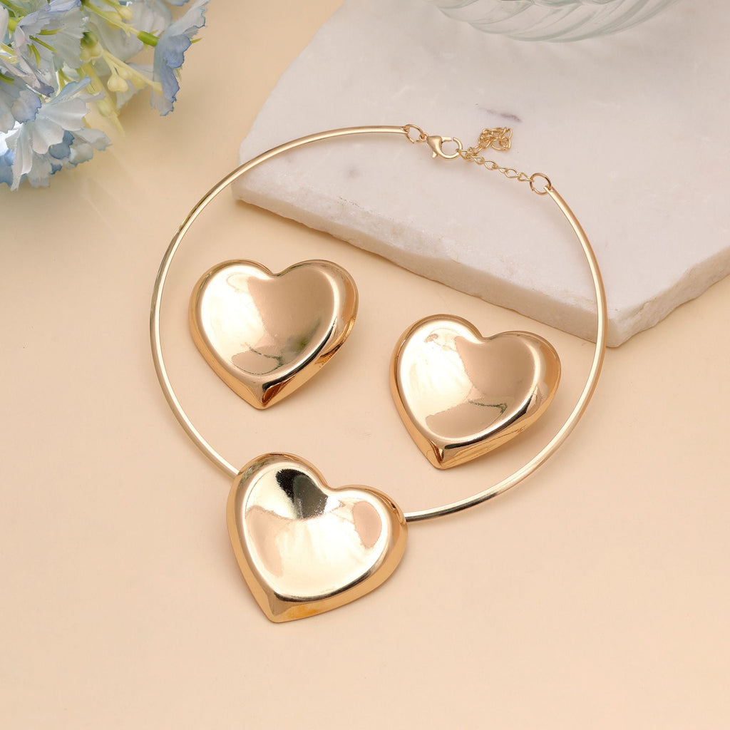 Gold Color Heart Shape Anti Tarnish Hasli Necklace Set