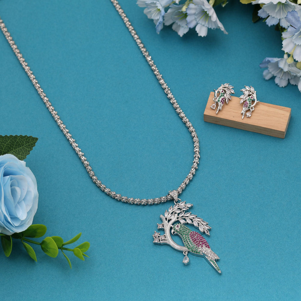 Multi Color American Diamond Necklace Set Designed With Sparkling Stones For Elegant Festive Wear