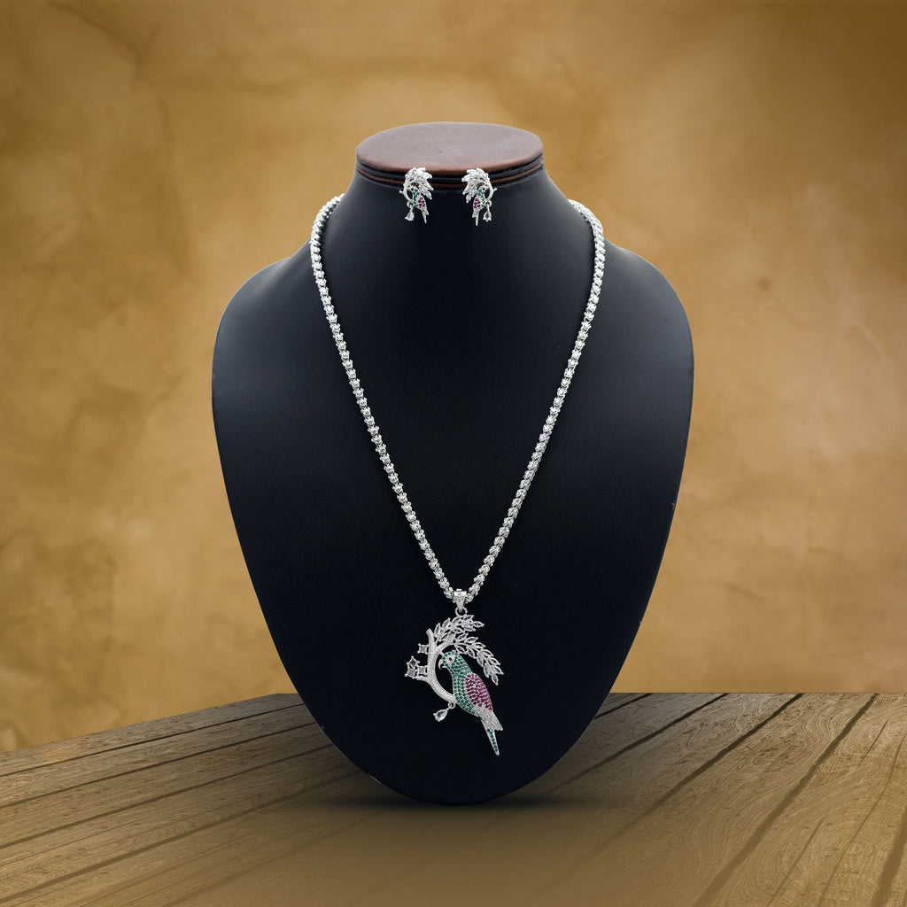 Multi Color American Diamond Necklace Set Designed With Sparkling Stones For Elegant Festive Wear