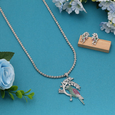 Multi Color American Diamond Necklace Set Designed With Sparkling Stones For Elegant Festive Wear