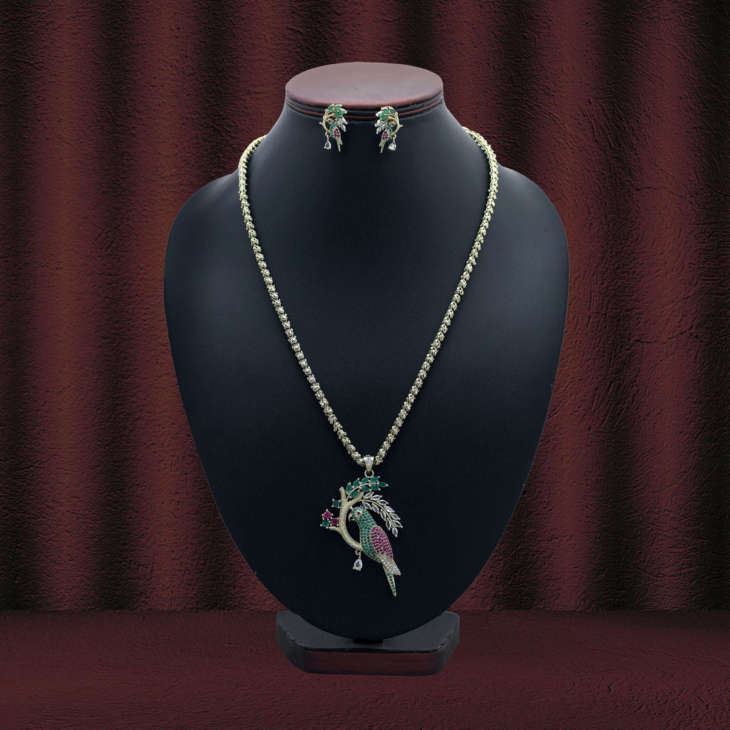 Multi Color American Diamond Necklace Set Crafted To Enhance Bridal And Party Fashion Looks