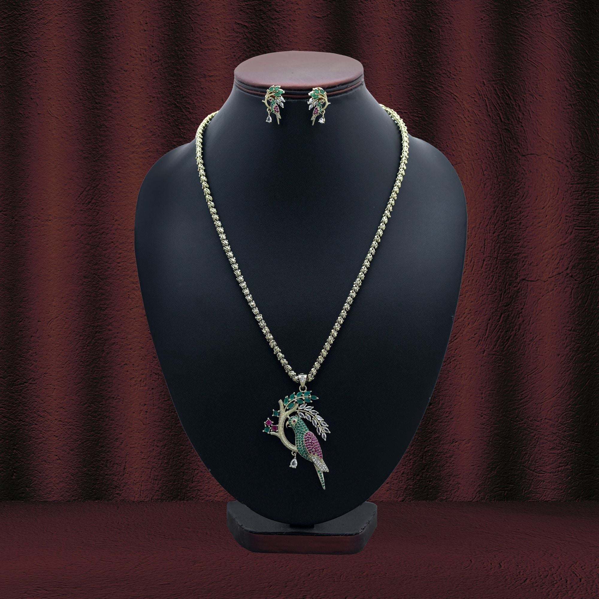 Multi Color American Diamond Necklace Set Crafted To Enhance Bridal And Party Fashion Looks