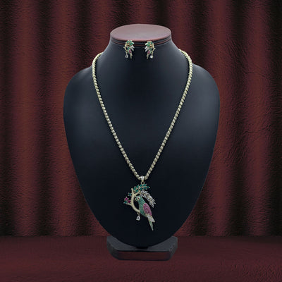 Multi Color American Diamond Necklace Set Crafted To Enhance Bridal And Party Fashion Looks