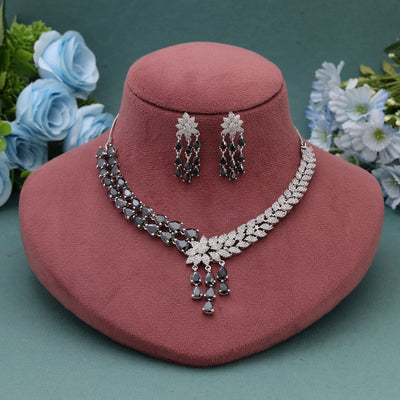 Black Color American Diamond Necklace Set for Modern Ethnic Looks