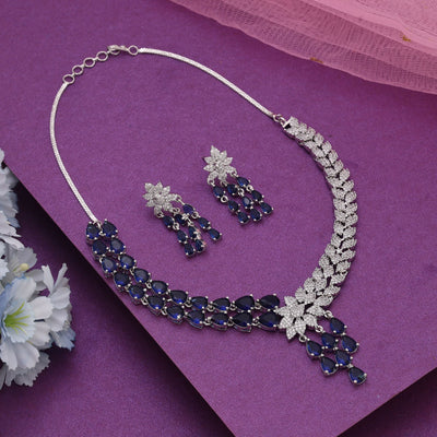 Blue Color American Diamond Necklace Set for Evening Party Wear
