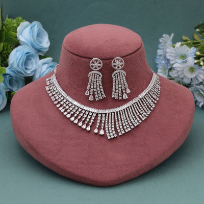 Silver Color American Diamond Necklace Set with Classic Luxury Design