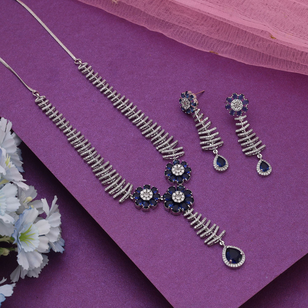 Blue Color American Diamond Necklace Set for Festive Party Styling