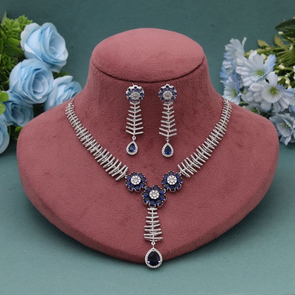Blue Color American Diamond Necklace Set for Festive Party Styling