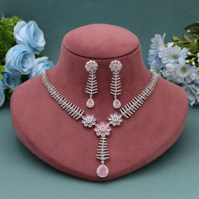 Pink Color American Diamond Necklace Set for Elegant Traditional Wear