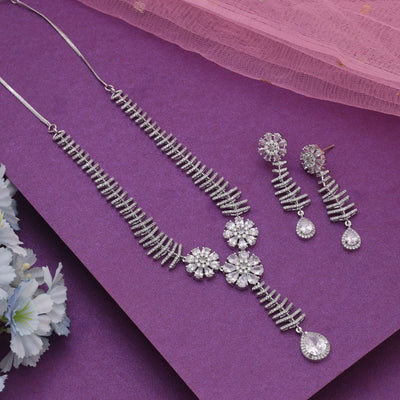 Silver Color American Diamond Necklace Set with Timeless Shine