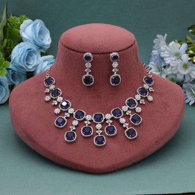 Purple Color American Diamond Necklace Set for Royal Festive Fashion