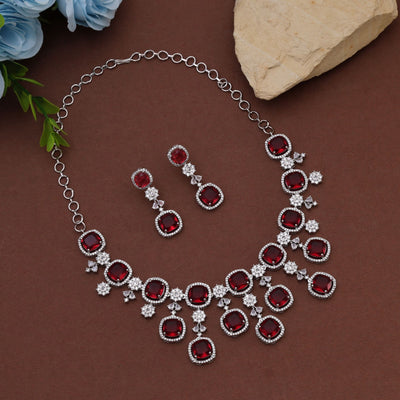 Rani Color American Diamond Necklace Set for Bridal Festive Wear