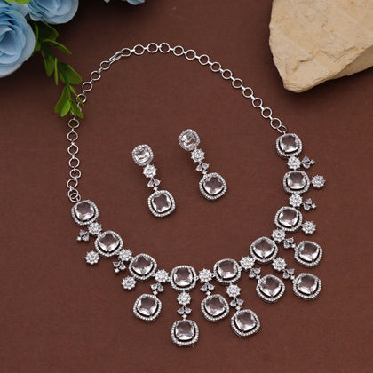 Silver Color American Diamond Necklace Set for Modern Traditional Style
