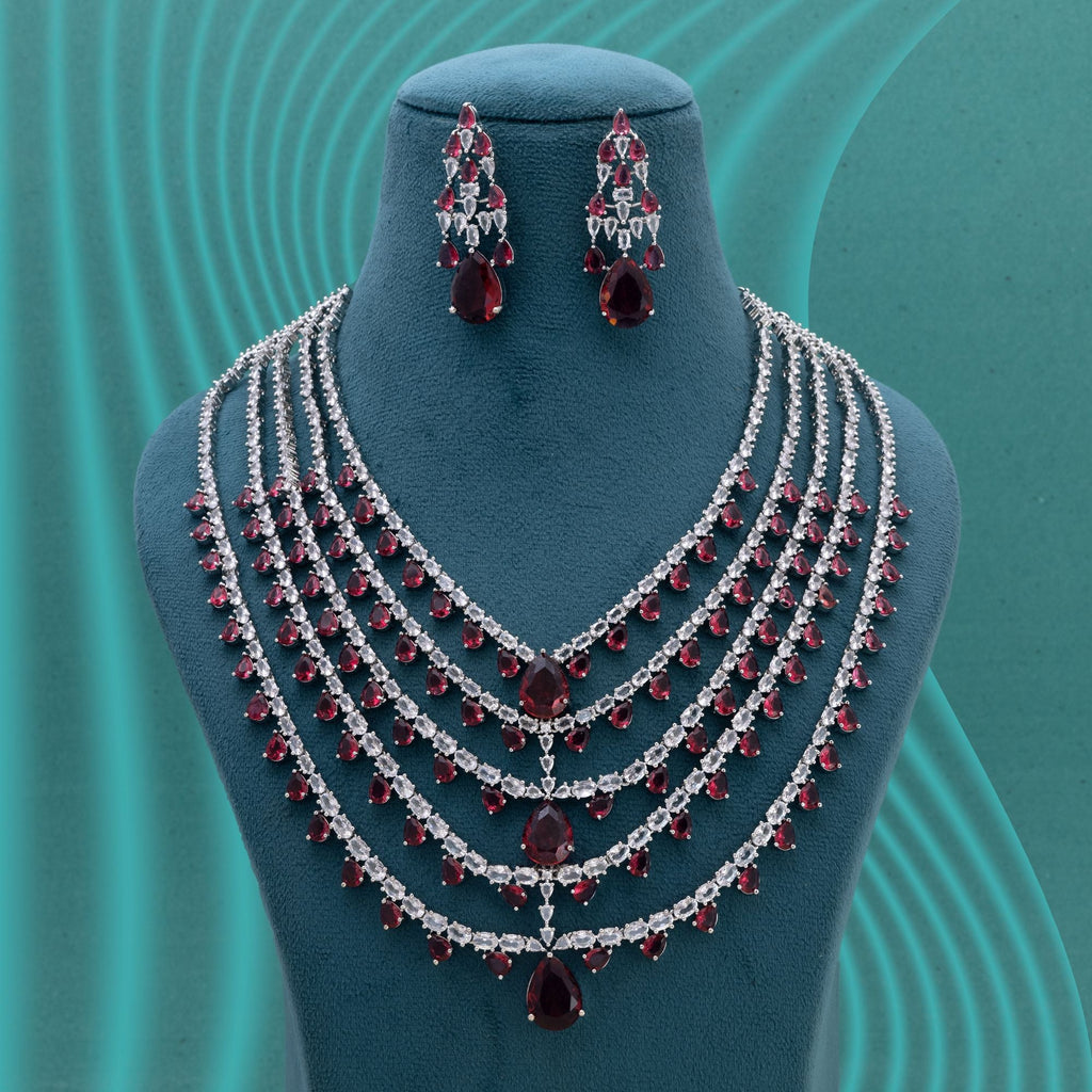 Rani Color American Diamond Necklace Set with Rich Diamond Shine