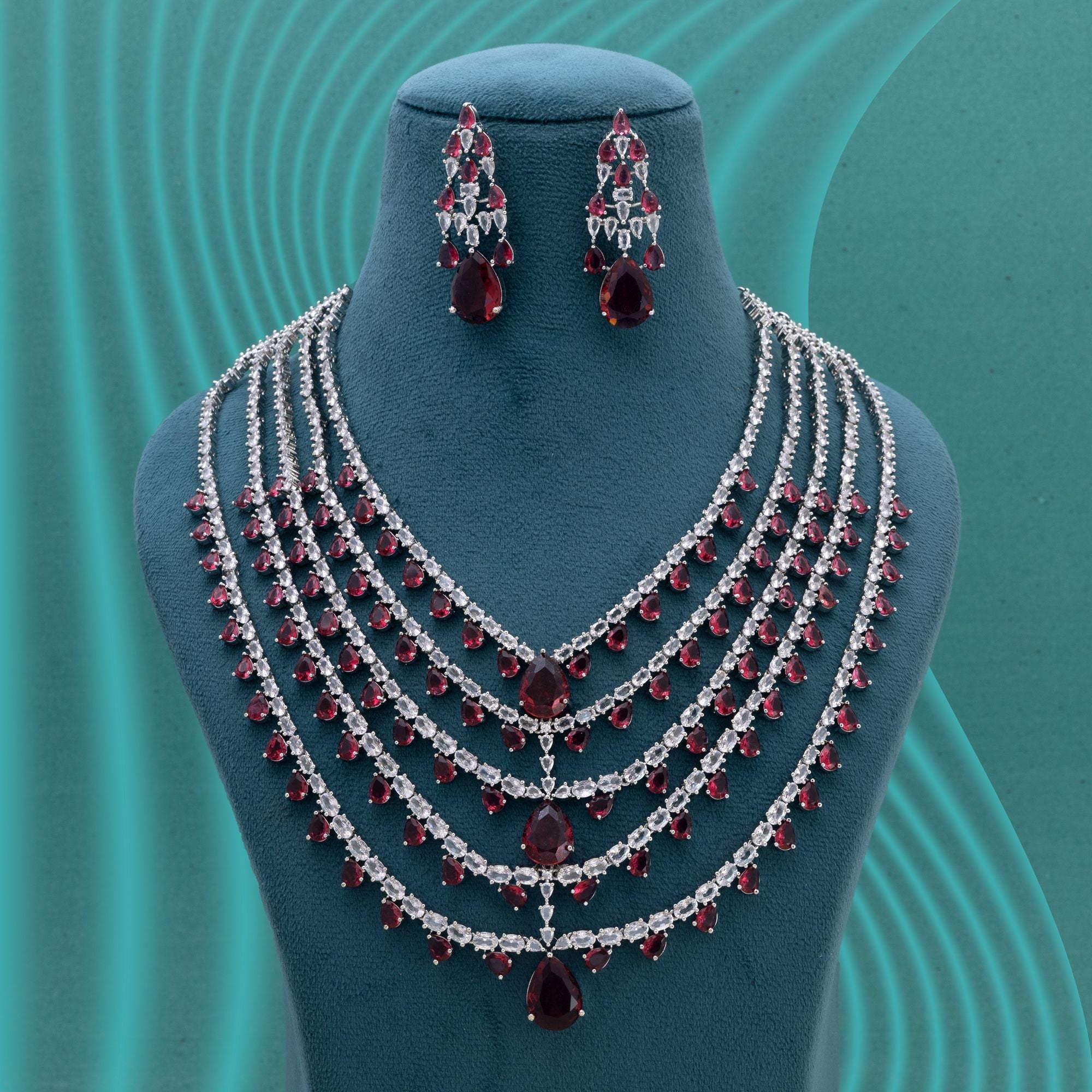 Rani Color American Diamond Necklace Set with Rich Diamond Shine