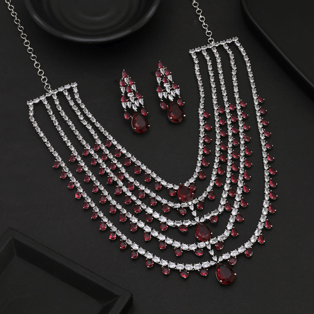 Rani Color American Diamond Necklace Set with Rich Diamond Shine
