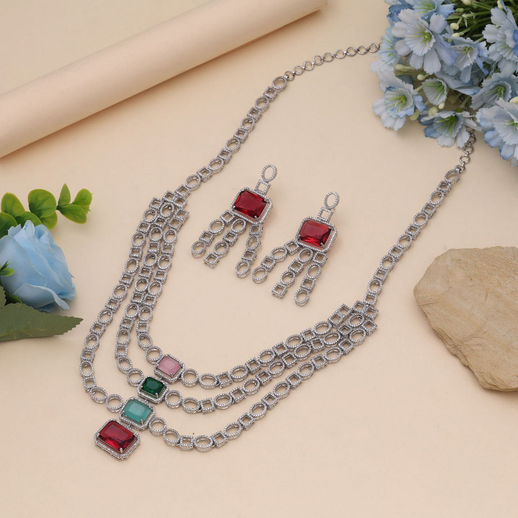 Multi Color American Diamond Necklace Set for Festive Styling