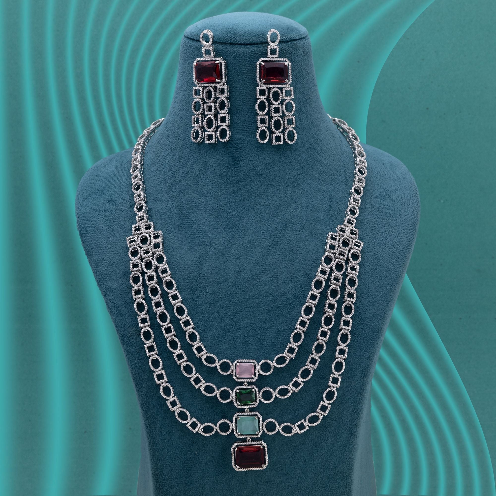 Multi Color American Diamond Necklace Set for Festive Styling